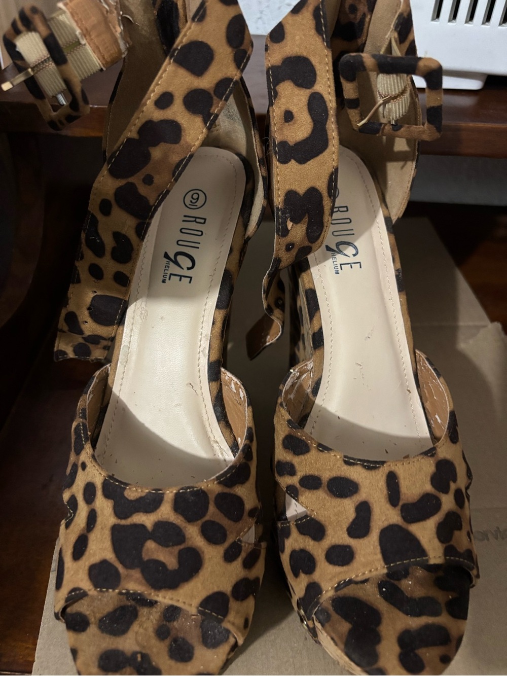 Rouge Helium Leopard Print Open-Toe Heels - Brown/Black